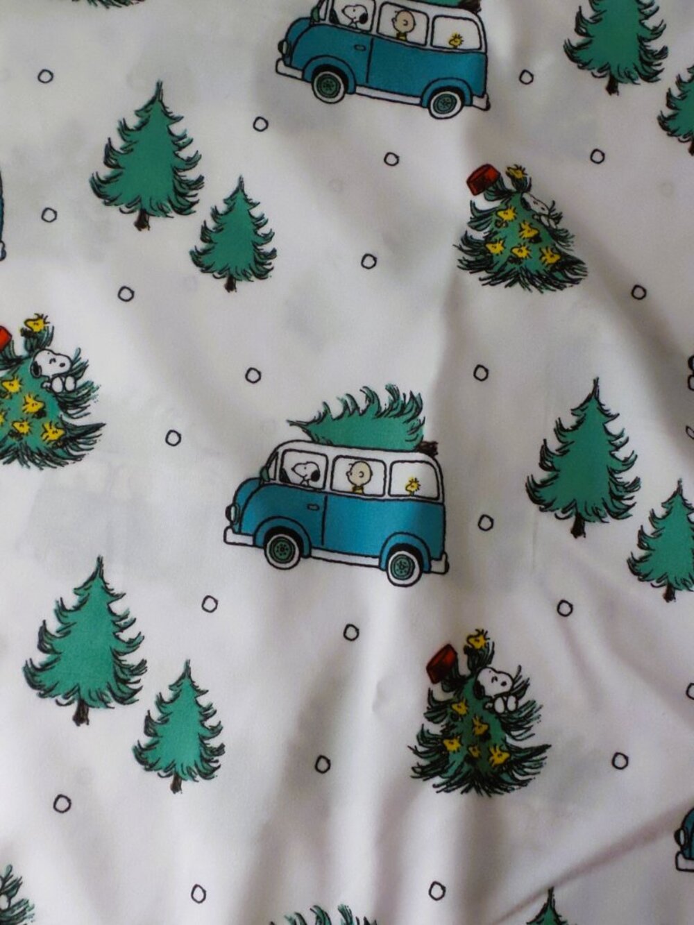 Peanuts Blue Green White Holiday Tree Pattern Pillowcase